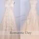 Elegant Champagne Lace Wedding Dress/Appliques Vintage Wedding Gowns/Handmade Wedding Dresses/Illusion Neckline Sleeveless A-Line Lace 0018