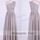 One Shoulder Gray Long Bridesmaid Dress/Gray Chiffon Dress for Wedding/Handmade/Long Prom Dress/Plus Size Maxi Dress 0316