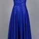 Sweet 16 Royal Blue Cap Sleeve Beading Lace Appliques A Line Long Prom Dress/See Through Long Prom Dress/Royal Blue Lace Prom Dress DH296