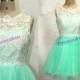 2015 mint tulle ivory lace bridesmaid dress short,cute a-line prom dresses hot,chic cheap women gowns for wedding party.