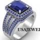 4.69ct Dark Blue Princess Cut Engagement Bridal Wedding Promise Jumbo Heavy Ring in 925 Sterling Silver Full White Metal with Free Shipping