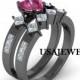 2.48ct Dark Pink Heart Cut Engagement Bridal Wedding Promise Beautiful Sexy Ring in 925 Sterling Silver Full Black Metal with Free Shipping