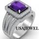 4.65ct Violet Princess Cut Engagement Bridal Wedding Promise Jumbo Heavy Ring in 925 Sterling Silver Full White Metal with Free Shipping