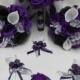 Wedding Silk Flower Bridal Bouquets Package Calla Lily Black Purple Eggplant  Plum Rose Silver Grey Bride Boutonniere Corsages FREE SHIPPING