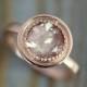 14k Rose Gold And Oregon Sunstone Halo Ring, Vintage Inspired Milgrain Detail, Made To Order