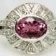 Vintage Art Deco Style Diamond Tourmaline Cocktail Engagement Ring Ring with 14k White Gold - Size 6.25 - Free Resizing - Layaway Options