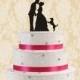 Wedding cake topper with dog-silhouette cake topper with dog-funny bride and groom wedding cake topper-rustic cake topper-unique cake topper