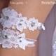 Wedding Garter Set White Bridal Garter With Tulle Flower and Strass - Handmade Wedding Garter
