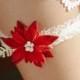 Christmas garter, winter wedding garter, holiday garter, red bridal garter belt - #545