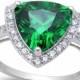 Vintage Solitaire Accent Wedding Engagement Halo Ring 2.35CT Trillion Cut Emerald Green Round Russian Diamond CZ Solid 925 Sterling Silver