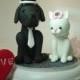 Custom Wedding Cake Topper--Dog & Cat Love with Beautiful Stand - Black and White