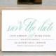 Printable Wedding Save the Date PDF / 'Classic Calligraphy' Calligraphy Card / Mint Grey Gray / Digital File Only / Printing Also Available