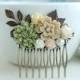 Fall Shabby Wedding Comb. Nature, Brown, Green Rustic, Ivory Rose, Leaf Flower Hair Comb. Bridesmaids Gift. Green and Brown Country Wedding