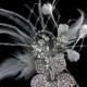 Flower Bridal Fascinator, Crystal Hair Comb, Feather Wedding Headpiece, Floral Hair Jewelry, GARDENIAS