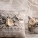 Flower Girl Basket & Ring Bearer Pillow Set, Shabby Chic Natural Linen, Embriodery Names, 