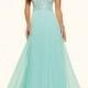 A-Line/Princess Bateau Chiffon Floor-Length Prom Dress with Beading