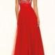A-Line/Princess V-neck Tulle Floor-Length Prom Dress with Beading