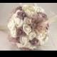 Wedding Bouquet / Bridal Bouquet with crystal brooches, white fabric flowers, ostrich Feathers/ Brooch Bouquet / Retro Bouquet