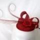 Poppy Red Pheasant Curl Feather Sinamay & Rhinestone Pearl Wedding Fascinator Mini Hat - Custom Made to Order