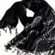 DNA double helix scarf. Silkscreened pashmina, your choice of black scarf & more. Great science, researcher or teacher gift.