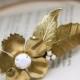 Brass flower headband white jewel vintage style bridal