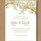 DIY editable and printable Wedding Invitation Template Gold Leaves 