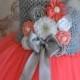 Coral Grey and White flower girl tutu dress