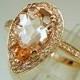 AAAA Peachy Pink Morganite Pear shaped 10x7mm  1.80 Carat in 14K  Rose gold ring w/ .32ct diamonds