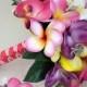 Pink with Touches of  Purple Tropic Beach Wedding Bridal Bouquet  with Real Touch Plumerias, Calla's and Orchids - Made to Order