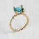 14K Gold Ring, Solitaire Ring, Blue topaz Stone