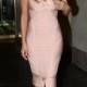 Nicole Scherzinger Pink V Neck Form-fitting Bandage Bodycon Dress 2015