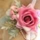 Pink rose fascinator, rose hair piece, bridal head piece, pink roses, pink rhinestones, pink rose hair clip, wedding hair - 'Rosalie'