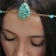 Bridal bohemian headdress Wedding turquoise hair chain Boho gold hair jewelry Bridal blue headpiece Hippie bridal head chain Gypsy forehead