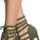 Olive Faux Suede Cage Lace Up Single Sole Heels - Shoes Fashion, High Heels, Sandals, Boots, Pumps, Wedges, Platform. Modern And Vintage Collections. - Shoes Fashion & Latest Trends