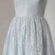 2015 A-line Pale Blue Lace Short Bridesmaid Dress with Back Buttons