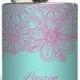 Custom Flask Personalized Floral Flower Tiff Blue Custom Color 21st Birthday Women Gifts Stainless Steel 6 oz Liquor Hip Flask LC-1419