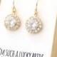 Clear Crystal / Gold Round Cubic Zirconia Earrings With Gold Trim - Clear Crystal Earrings - Gold Bridesmaid Earring-CZ2 - Z10