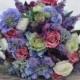 Silk Wedding Bouquet, Wedding Bouquet, Keepsake Bouquet, Bridal Bouquet, Raspberry Pink Roses, Blue Hydrangea silk flowers.