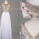 2015 Sweet 16 White Beading Cap Sleeve Long Prom Dress/Party Dress/White Prom Dress/Long Chiffon Prom Dress/Prom Dress  DH383