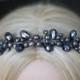Black Pearl and Crystal Bridal Headband Tiara 