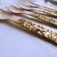 Gold Glitter Wooden Forks- Gold Cutlery- Wedding Decor-Wedding Shower-Bridal Shower Forks-Glitter Party Supplies-biodegradable-Set of 12
