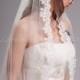 Alencon Lace Bridal Veil Single Layer, Beaded Lace Wedding Veil - Selma