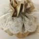Wedding Drawstring Pouch  - Bridal Purse - Communion- James Hare Imperial Silk Iced Coffee with Nottingham Scallop Lace
