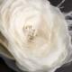 Ivory hair flower - Wedding hair piece accessory - Ivory bridal hair clip - Feather fascinator - Hair flower rhinestone hair clip