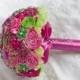 Crystal Hot Pink Wedding brooch bouquet. Deposit "Summer Blooms" Lime Green, Silver, Magenta Pink, Hot Pink Bridal Broach Bouquet