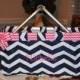 Personalized Monogrammed Large Market Tote Basket Navy Chevron  Embroidered Market / Tailgate Basket Utility Tote