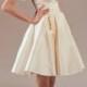 Akemi short silk wedding dress ensemble with pockets complete bridal outfit with matching veil and headpiece