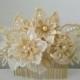 Carly ivory and champagne Bridal Headpiece comb Silk flowers lace and freshwater pearls unique alternative