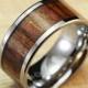 Tungsten Carbide Ring with Koa Wood Inlay (10mm width, flat style polish edges)