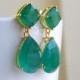 21% Off Sale Angelina Jolie Inspired Emerald Green Onyx Stone Gold Dangle stud Earrings